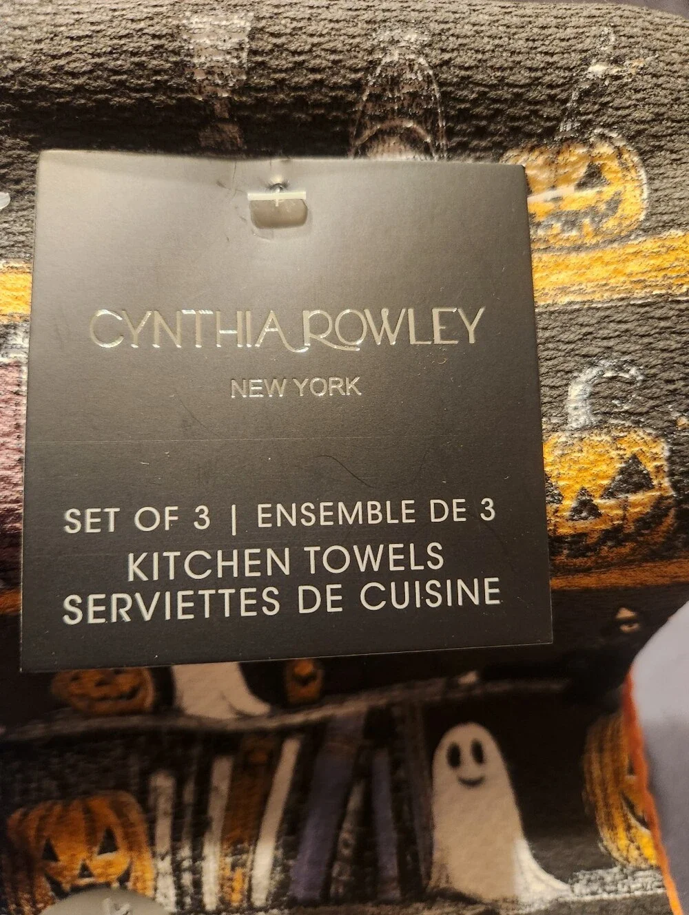 GHOSTS Reading BOOKS Orange Black 3 Halloween Kitchen Towels Cynthia Rowley NWT